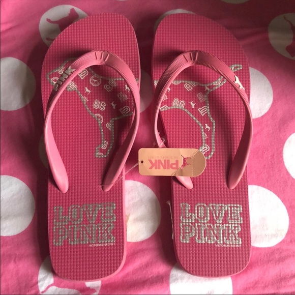 PINK Victoria's Secret Shoes - University Of Pink Vintage Dog Flip Flops
